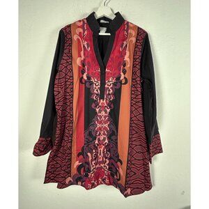 Chico's Womens No Iron Stretch Mixed Print Tunic Top Size 2.5 14 Black Red Artsy
